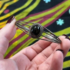 VTG Southwestern Black Onyx Sterling Silver 925 Cuff Bracelet
